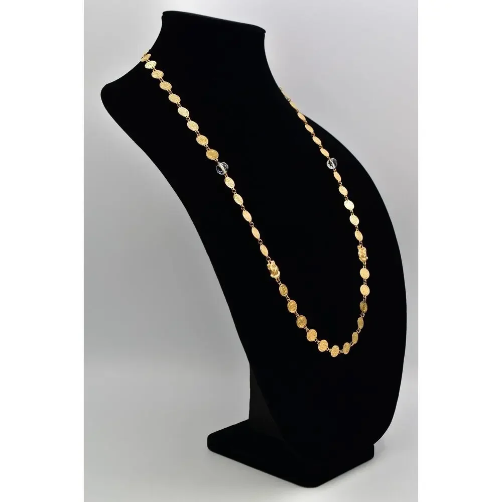 Liz Claiborne Vintage Coin Necklace Gold Chain Station Crystal Signed 80s BinBJ